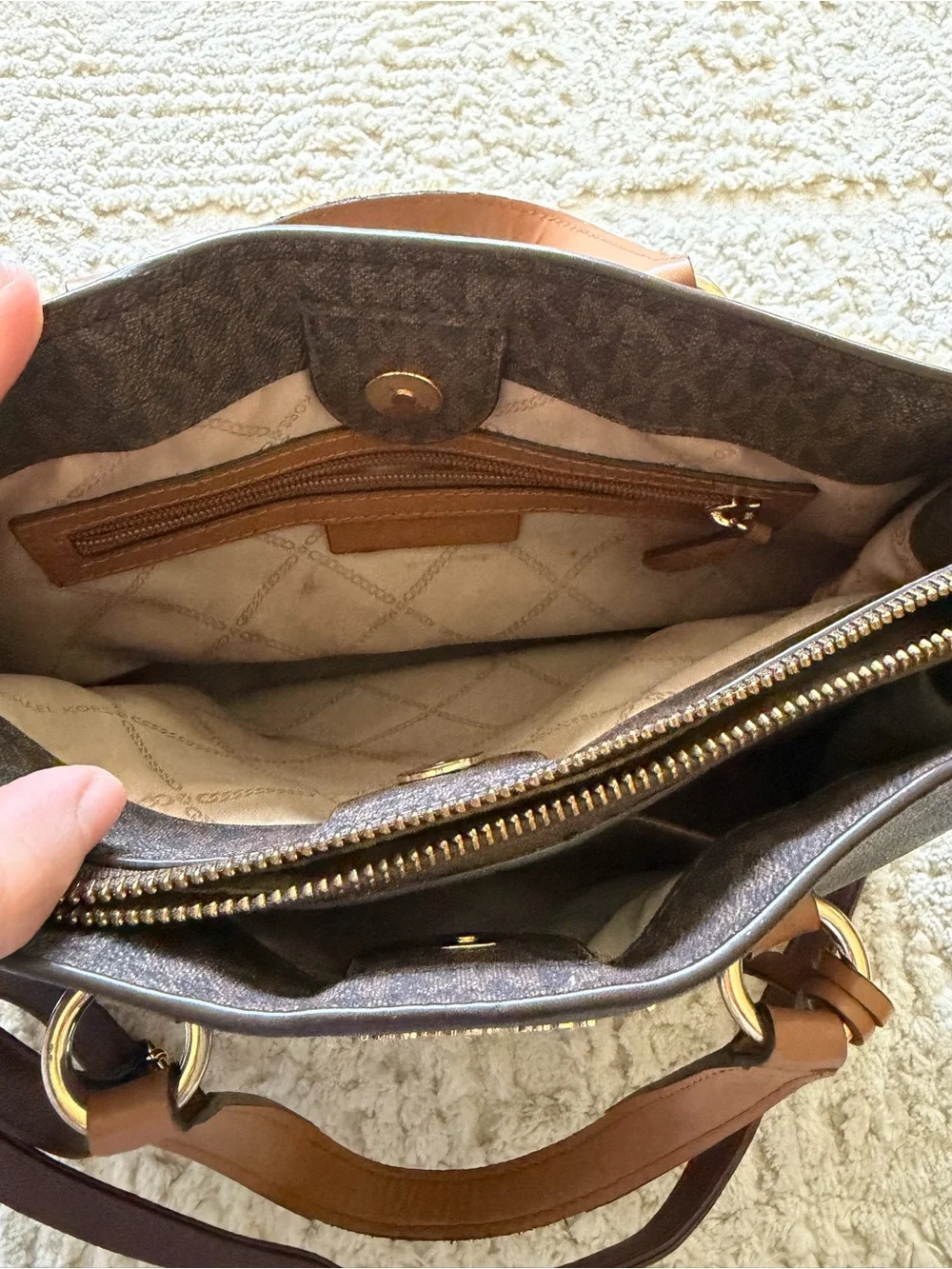 Michael Kors Emma Medium Signature Satchel Crossbody Brown Leather